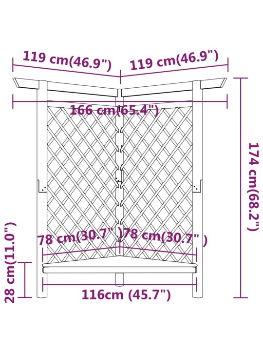 Rohová pergola s lavicí 166 x 81 x 174 cm impregnovaná borovice