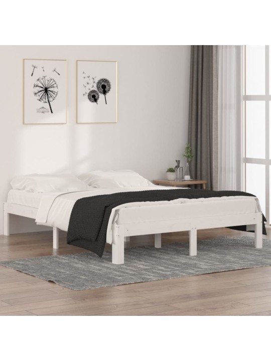 Rám postele bílý masivní dřevo 150 x 200 cm King Size