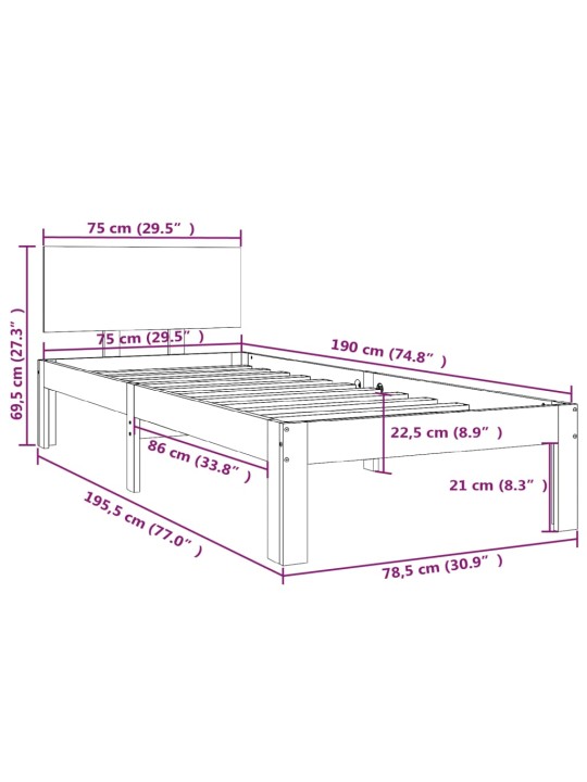 Rám postele bílý masivní dřevo 75 x 190 cm malé jednolůžko