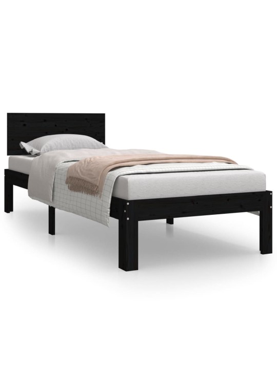 Rám postele černý masivní dřevo 75 x 190 cm malé jednolůžko