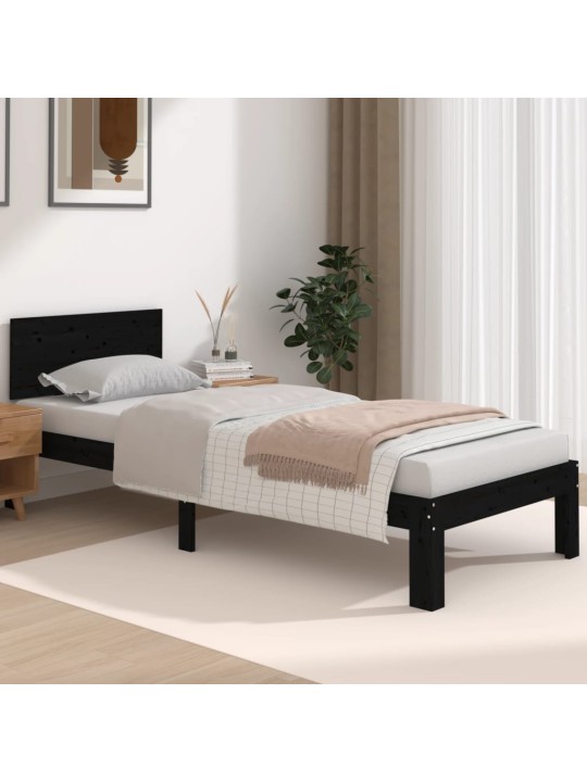 Rám postele černý masivní dřevo 75 x 190 cm malé jednolůžko