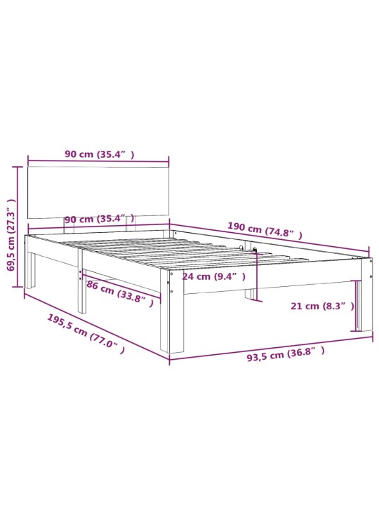 Rám postele masivní dřevo 90 x 190 cm Single