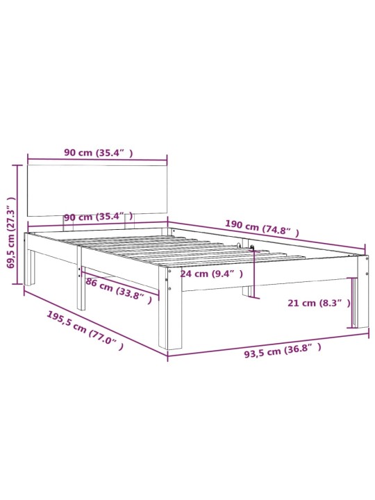 Rám postele bílý masivní dřevo 90 x 190 cm jednolůžko