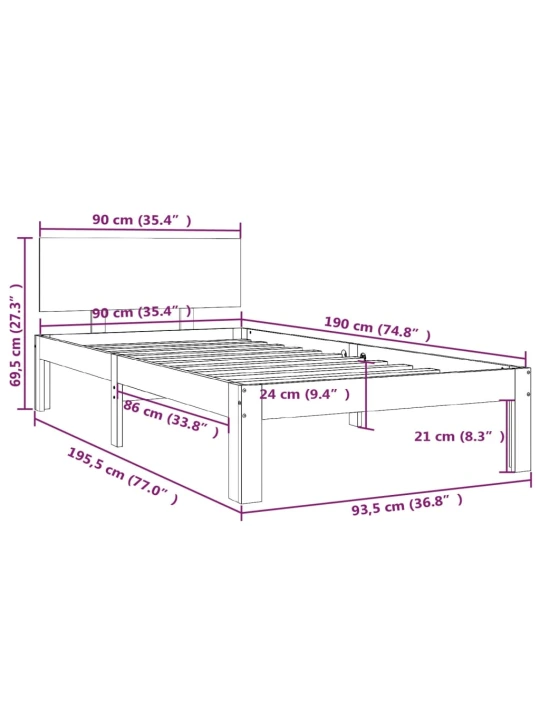 Rám postele bílý masivní dřevo 90 x 190 cm jednolůžko