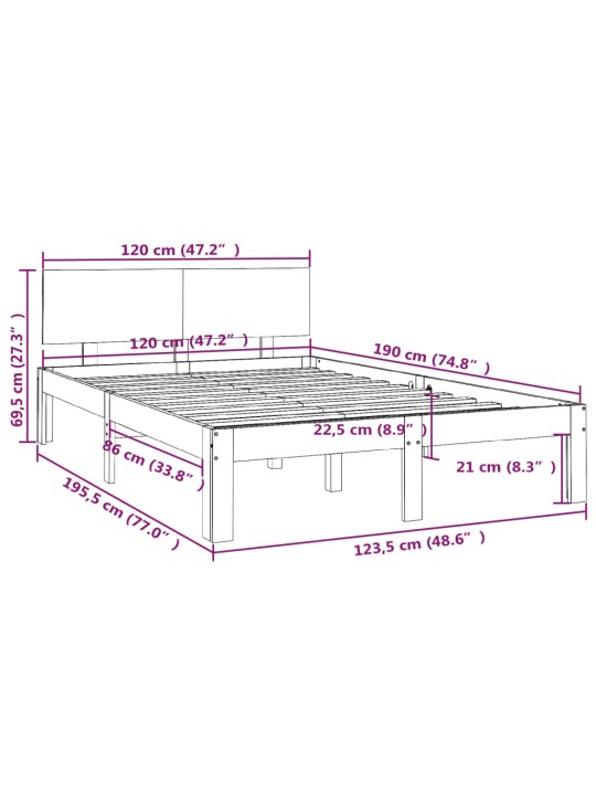 Rám postele medově hnědý masivní dřevo 120x190 cm malé 2lůžko