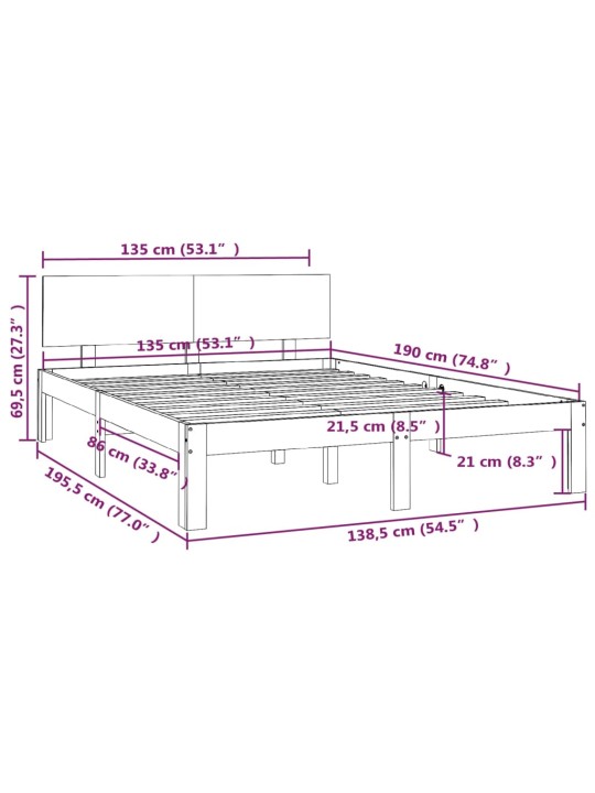Rám postele bílý masivní dřevo 135 x 190 cm dvojlůžko