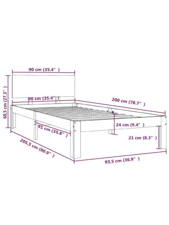 Rám postele černý masivní borovice 90 x 200 cm