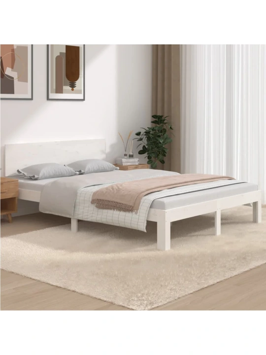Rám postele bílý masivní dřevo 150 x 200 cm King Size