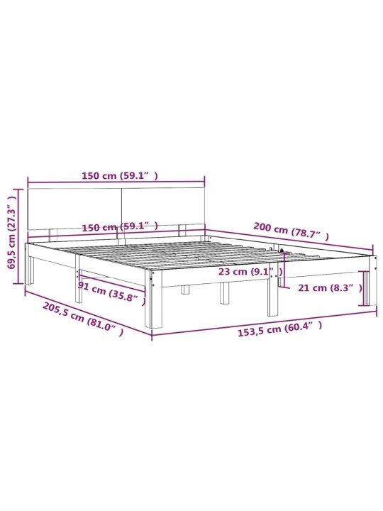 Rám postele černý masivní dřevo 150 x 200 cm King Size