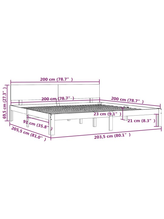 Rám postele bílý masivní dřevo borovice 200 x 200 cm