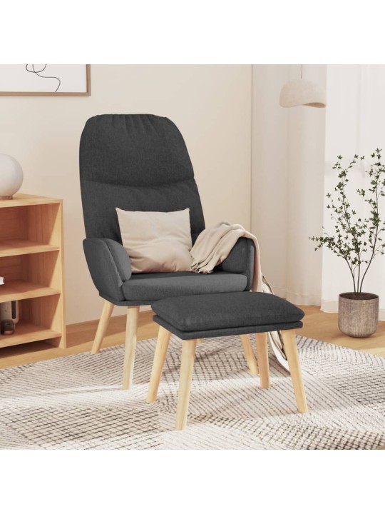 Relaxační křeslo se stoličkou tmavě šedé textil