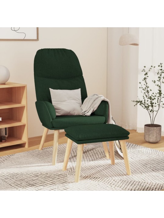 Relaxační křeslo se stoličkou tmavě zelené textil