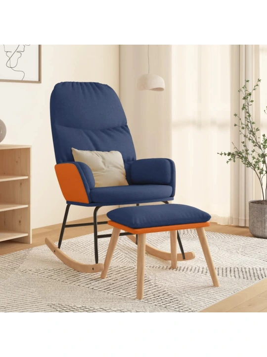 Houpací křeslo se stoličkou modré textil