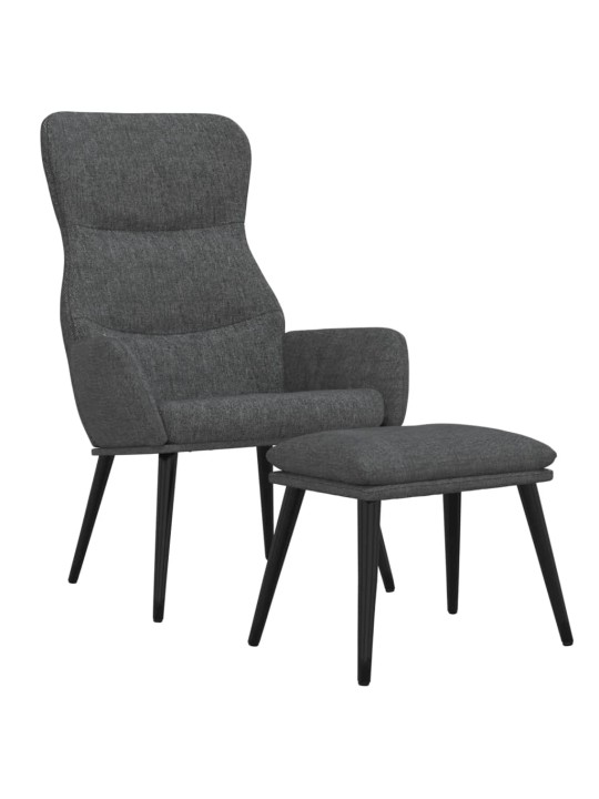 Relaxační křeslo se stoličkou tmavě šedé textil