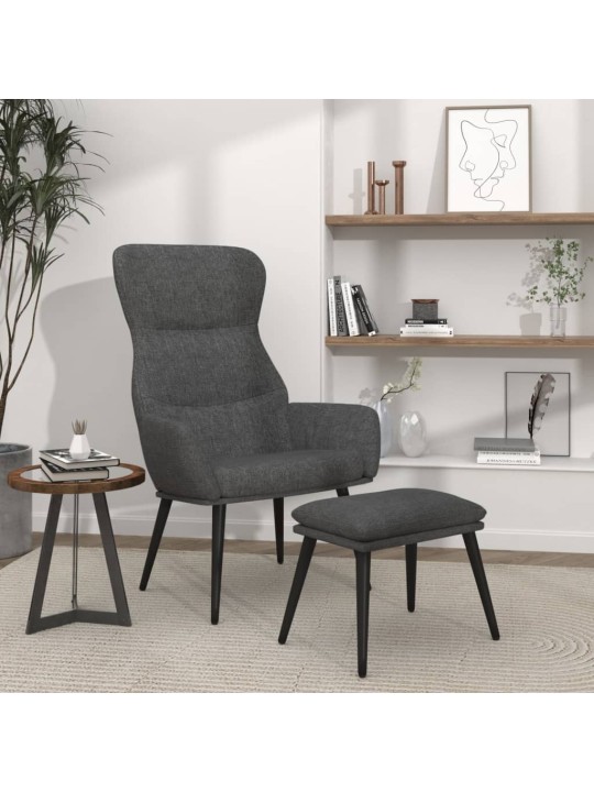 Relaxační křeslo se stoličkou tmavě šedé textil