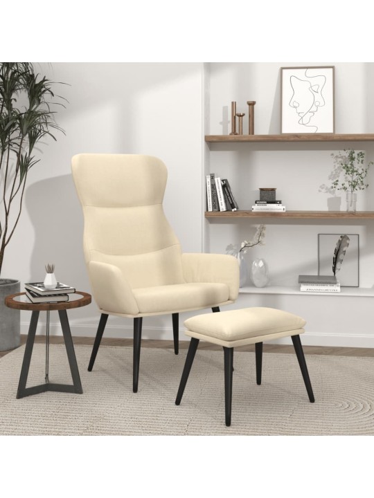 Relaxační křeslo se stoličkou krémové textil