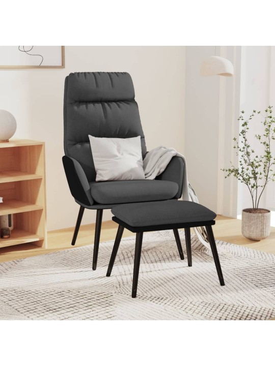 Relaxační křeslo se stoličkou tmavě šedé textil a umělá kůže