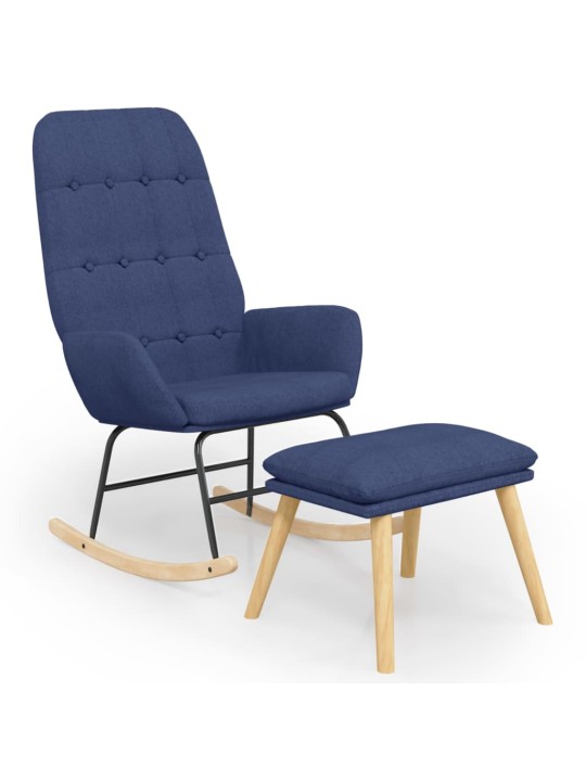 Houpací křeslo s podnožkou modré textil
