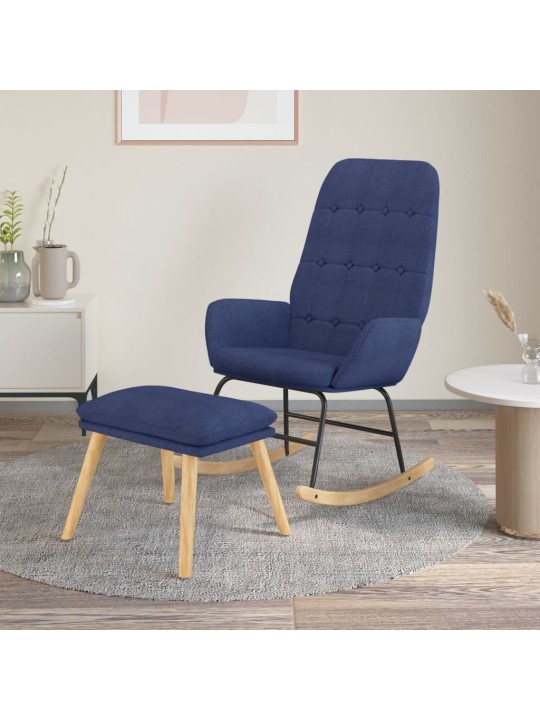 Houpací křeslo s podnožkou modré textil