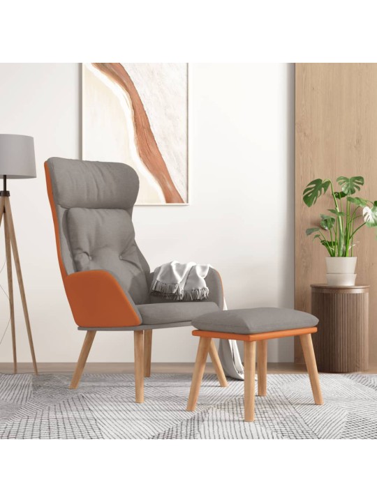 Relaxační křeslo s podnožkou světle šedá umělá kůže a textil