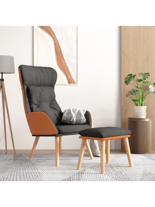 Relaxační křeslo s podnožkou tmavě šedá umělá kůže a textil