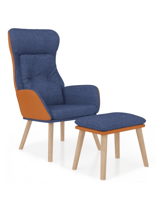 Relaxační křeslo s podnožkou modré umělá kůže a textil