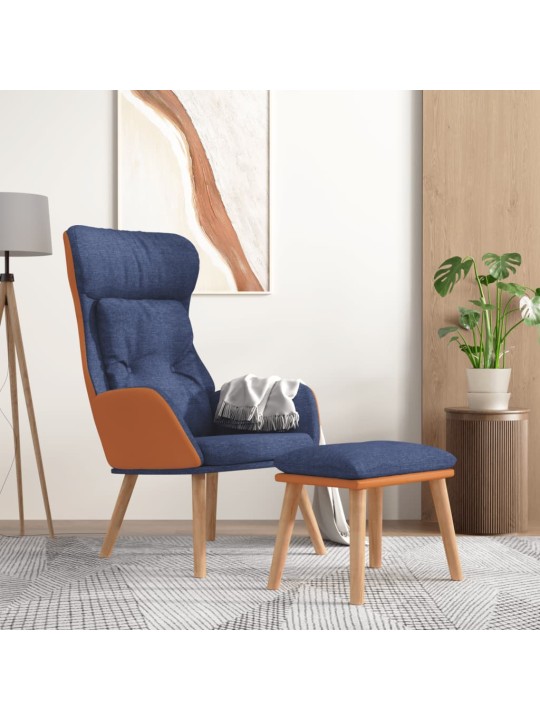 Relaxační křeslo s podnožkou modré umělá kůže a textil