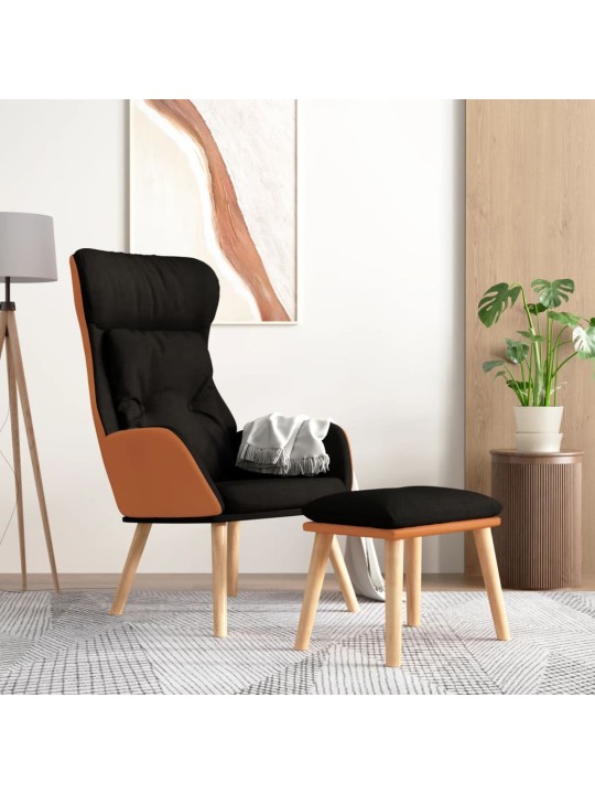 Relaxační křeslo s podnožkou černá umělá kůže a textil