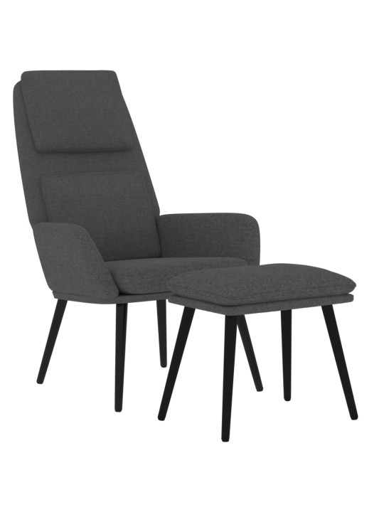 Relaxační křeslo se stoličkou tmavě šedé textil
