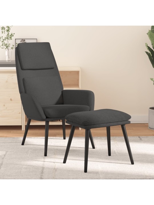 Relaxační křeslo se stoličkou tmavě šedé textil