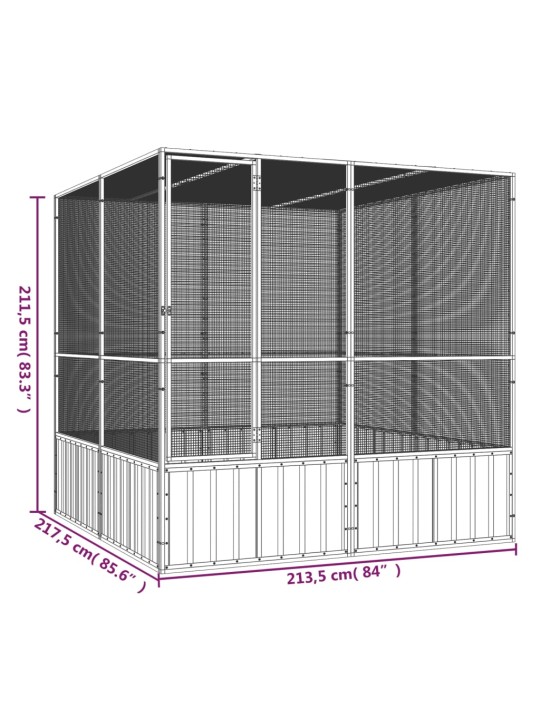 Ptačí klec šedá 213,5x217,5x211,5 cm pozinkovaná ocel