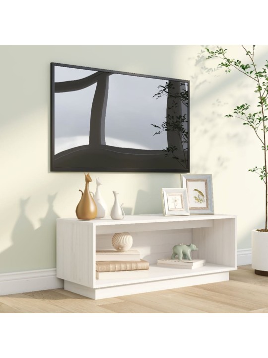 TV skříňka bílá 90 x 35 x 35 cm masivní borové dřevo