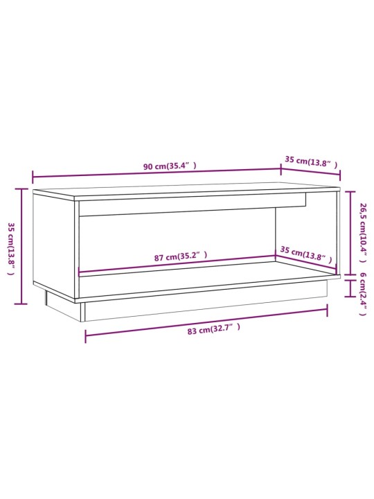 TV skříňka bílá 90 x 35 x 35 cm masivní borové dřevo