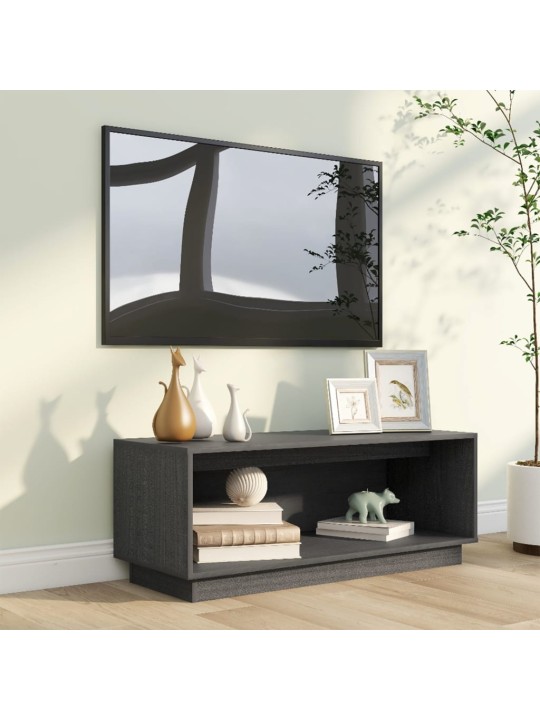 TV skříňka šedá 90 x 35 x 35 cm masivní borové dřevo