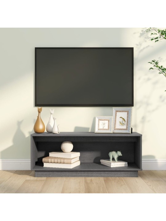 TV skříňka šedá 90 x 35 x 35 cm masivní borové dřevo