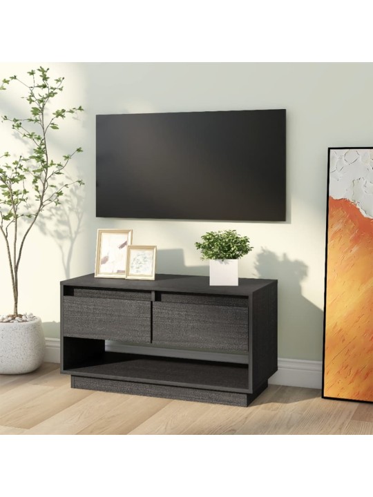 TV skříňka šedá 74 x 34 x 40 cm masivní borové dřevo