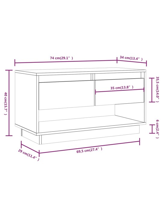 TV skříňka šedá 74 x 34 x 40 cm masivní borové dřevo