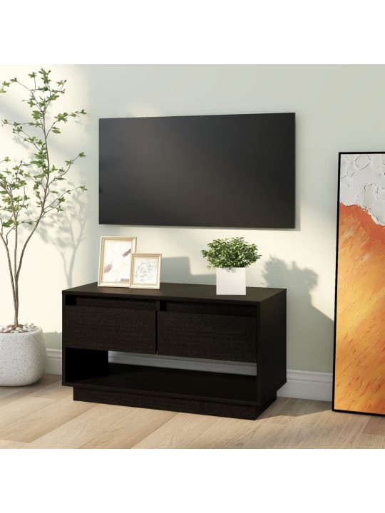 TV skříňka černá 74 x 34 x 40 cm masivní borové dřevo