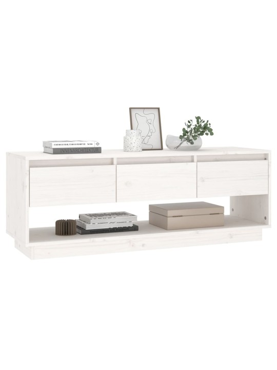 TV skříňka bílá 110,5 x 34 x 40 cm masivní borové dřevo