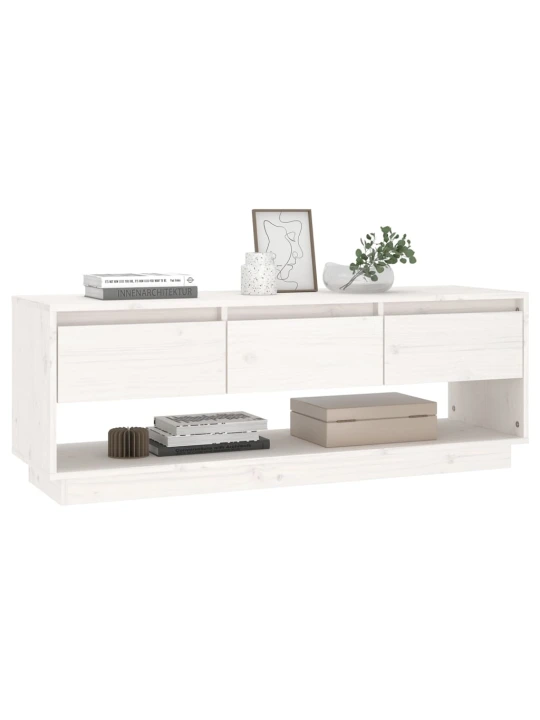 TV skříňka bílá 110,5 x 34 x 40 cm masivní borové dřevo