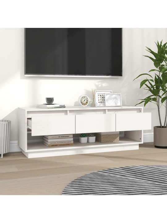 TV skříňka bílá 110,5 x 34 x 40 cm masivní borové dřevo