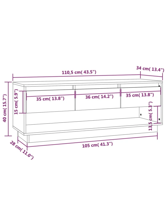 TV skříňka bílá 110,5 x 34 x 40 cm masivní borové dřevo
