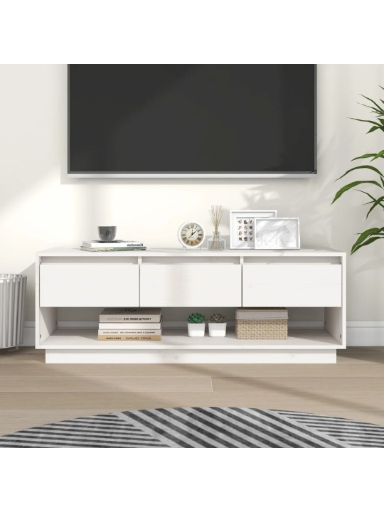 TV skříňka bílá 110,5 x 34 x 40 cm masivní borové dřevo