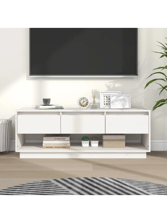 TV skříňka bílá 110,5 x 34 x 40 cm masivní borové dřevo