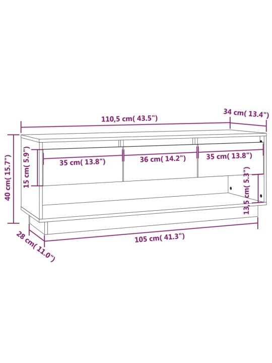 TV skříňka šedá 110,5 x 34 x 40 cm masivní borové dřevo