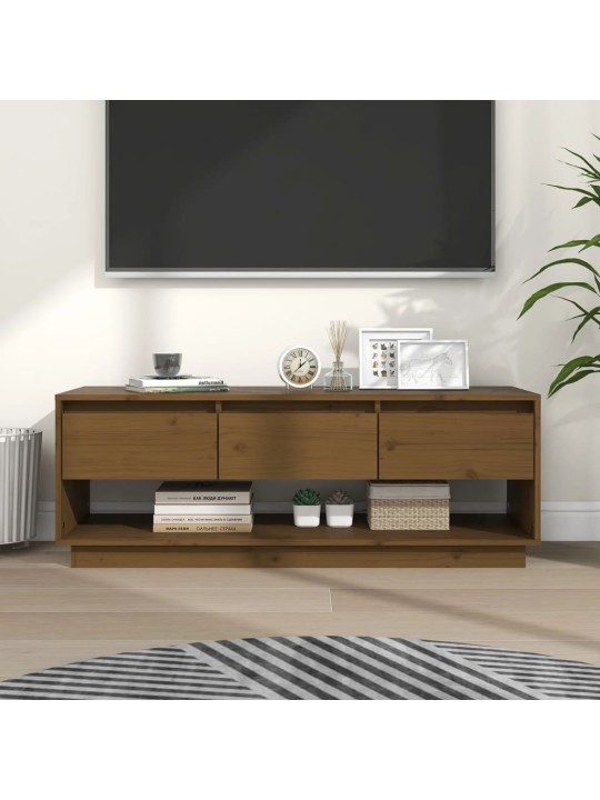 TV skříňka medově hnědá 110,5 x 34 x 40 cm masivní borové dřevo