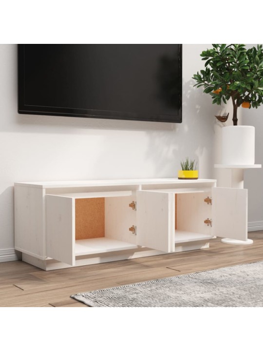 TV skříňka bílá 110 x 34 x 40 cm masivní borové dřevo