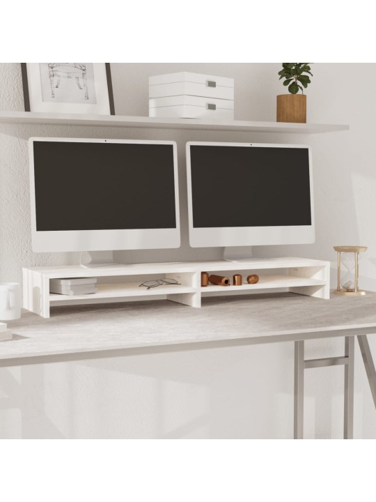 Stojan na monitor bílý 100 x 24 x 13 cm masivní borové dřevo