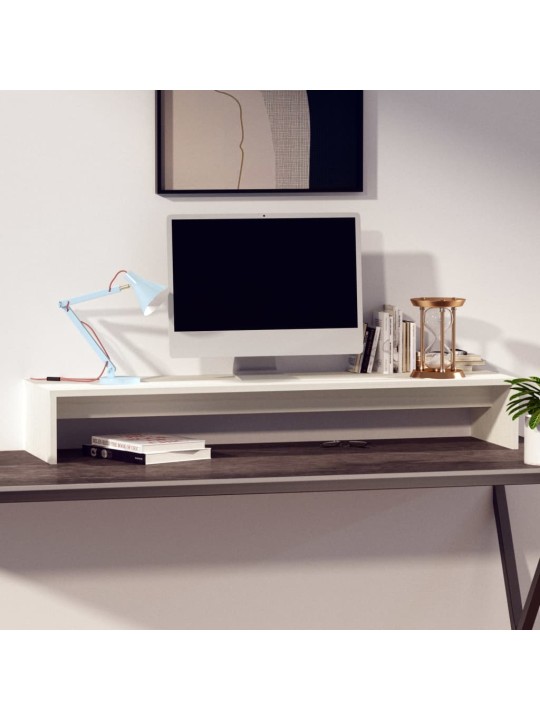 Stojan na monitor bílý 100 x 27 x 15 cm masivní borové dřevo