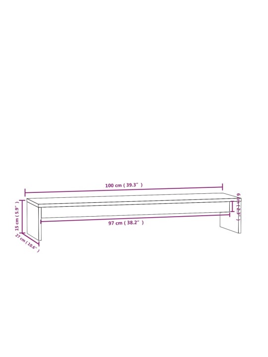 Stojan na monitor bílý 100 x 27 x 15 cm masivní borové dřevo
